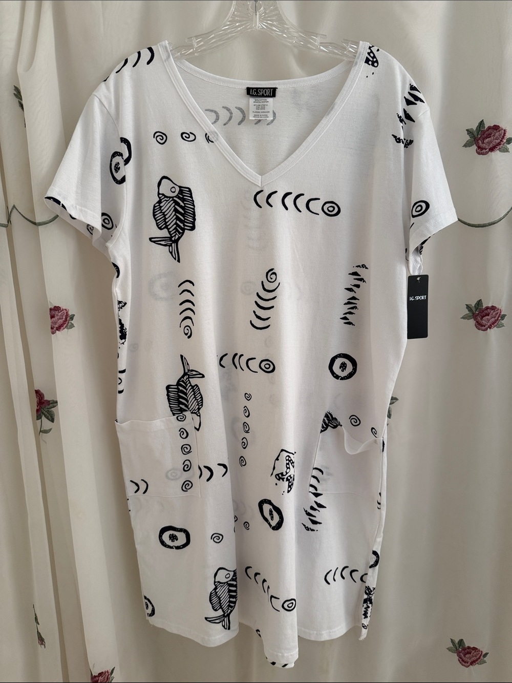 White V-Neck Printed Tunic Dress
